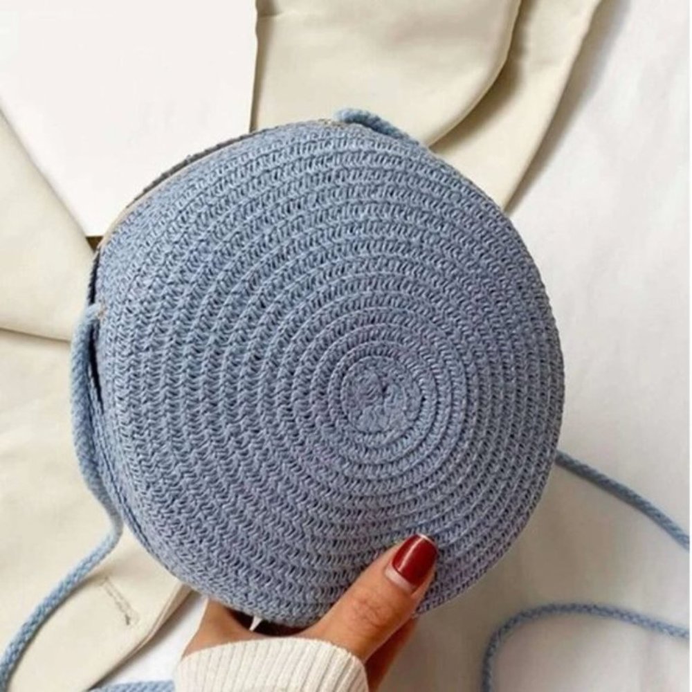 Blue Mini Minimalist Straw Bag - Picture 3 of 4
